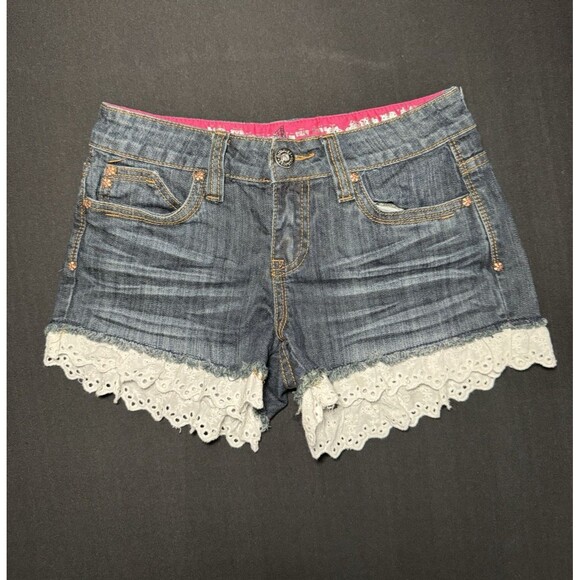Dollhouse Pants - Dollhouse Y2K Denim Shorts Lace Trim Low Rise Coquette Festival Boho